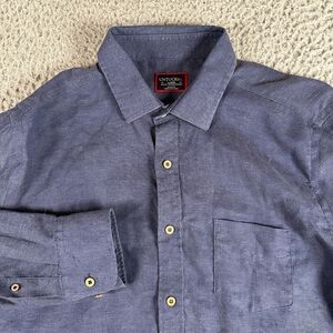 UNTUCKit Shirt‎ Men's Large Navy Button Down Linen Slim Fit Wrinkle Resistant
